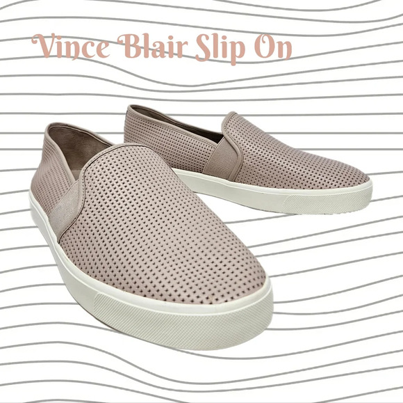 Vince Blair Slip On Leather Sneakers Sz 10M Muted Pink-Hint of Tan Perforated - Picture 1 of 12